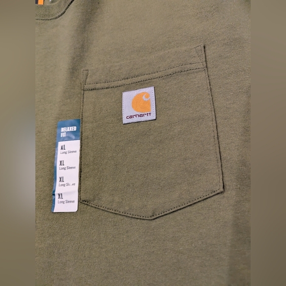 Carhartt Money Green Sage Long Sleeve Pocket Tee With Back Logo Size XL - Picture 12 of 16